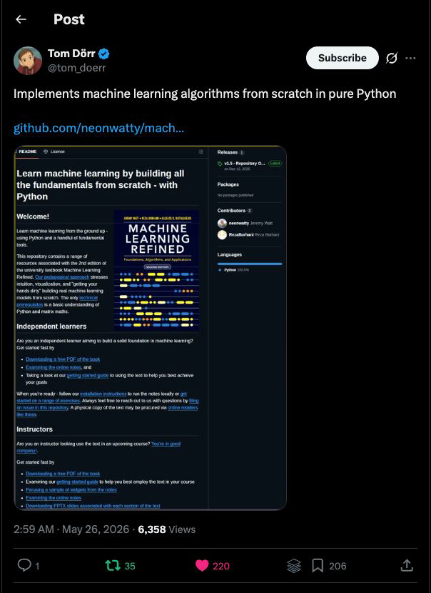 Tom Dörr sharing the Machine Learning Refined GitHub repo