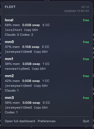 Fleet menu bar app screenshot